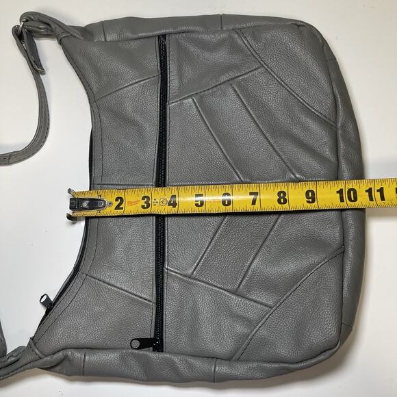 Gray Leather Shoulder Crossbody Bag Made in Mexico 14"x10" - Picture 6 of 10